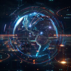 Fototapeta premium Global Digital Network Connectivity Over Earth
