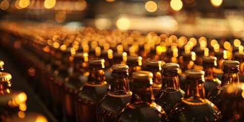 Bottles of Beer Under Warm Lights