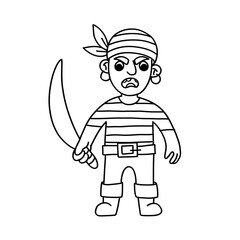 Cartoon pirate with a dagger, character for children, linear style