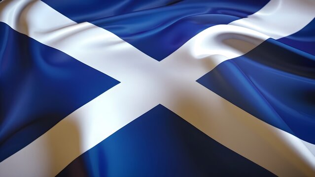 Waving Scotish Flag 3D Illustration. The National Flag of Scotland.