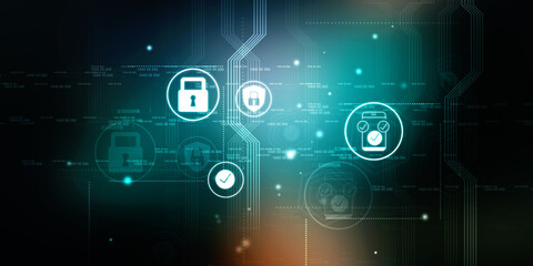 2d illustration Safety concept: Closed Padlock on digital background