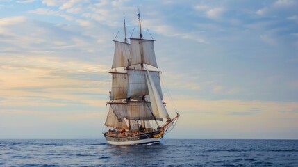 Obraz premium A sailing ship as it peacefully cuts through the foam of the sea, generative AI