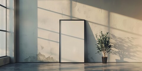 Minimalist Interior Design with Plant and Large Picture Frame