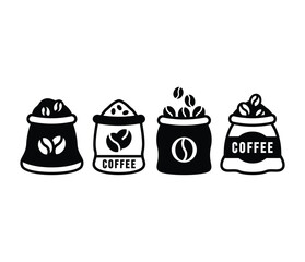bean coffee sack bag icons vector design symbol black white color illustration sets