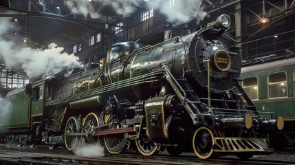 Steam locomotive, renovated, looks like a model but is real. Generative AI