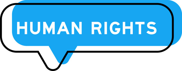 Speech banner and blue shade with word human rights on white background