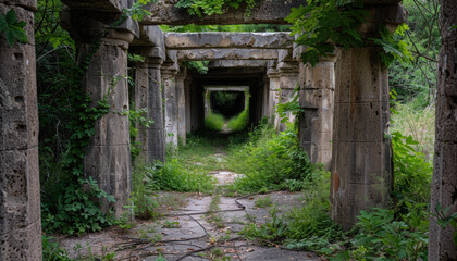 Fototapeta premium A long, narrow tunnel with a path through it