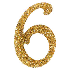 Gold Glitter 3D Number 6