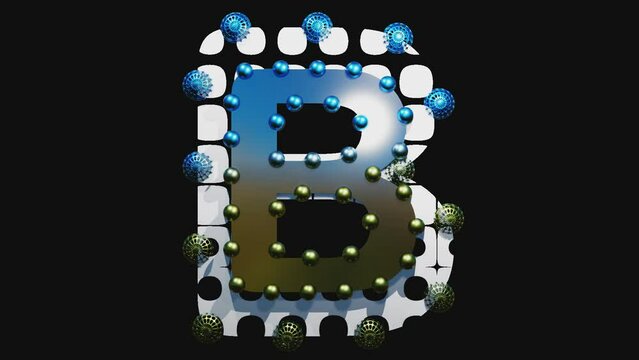 letter B, transparent background, alpha channel, with beads, animated, loop
