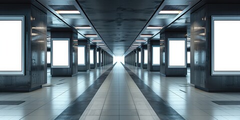 Fototapeta premium Empty Subway Corridor with Blank Advertisements