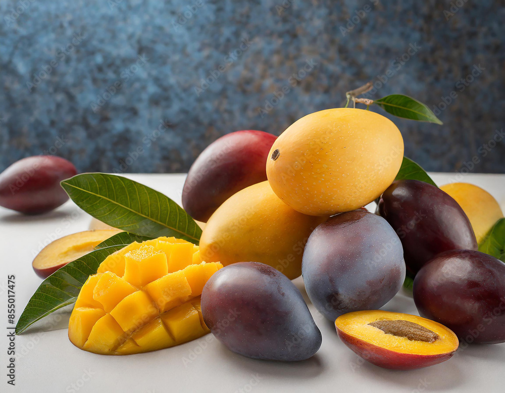 Poster mango fruits white background