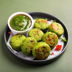 Indian vegetarian snack dish hara bhara kabab or kebab served chutney