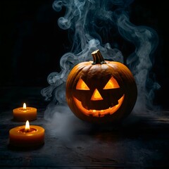 Naklejka premium halloween pumpkin with candle