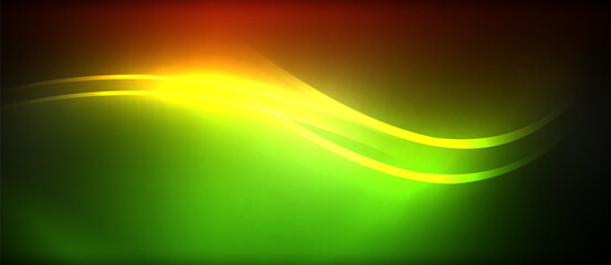 Neon glowing circle rays, light round lines in the dark, planet style neon wave lines. Energetic electric concept design for wallpaper, banner, background