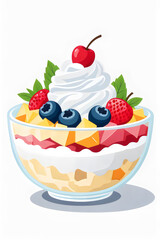 drawing of a bowl of yogurt with berries and whipped cream