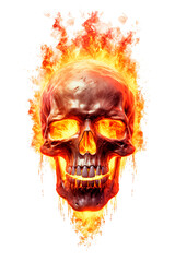 Image of Skull with Fire, for Stickers, T-shirt Print, Cap, Mug, Slippers, Mousepad, with Transparent Background PNG
