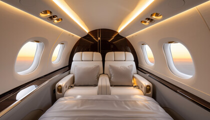 A plane with two beds and two windows