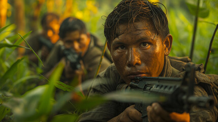 In the dense jungles of Southeast Asia, guerrilla fighters ambush enemy troops with improvised explosive devices and guerrilla tactics
