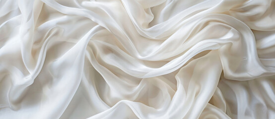 Obraz premium Top view of white silk fabric with folds on a light background