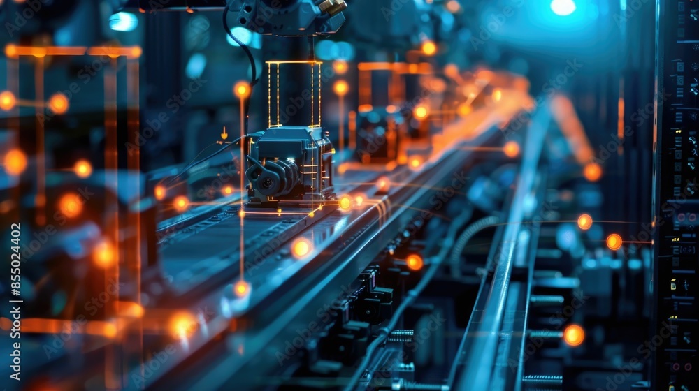 Poster cutting edge manufacturing innovation with advanced technology and smart systems futuristic factory 