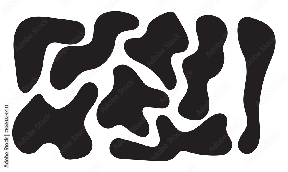 Wall mural Abstract fluid black blob shape vector set. Modern liquid irregular blob shape elements graphic flat style on white background in eps 10.