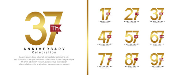 anniversary logo set. vector design gold color with red ribbon can be use for celebration event