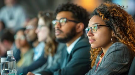 Obraz premium Business Seminar With Focused Attendees Taking Notes and Listening Intently to Presentation or Training Session in a Corporate or Professional Setting