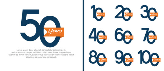 anniversary logotype set. vector design blue color with orange ribbon can be use for celebration event