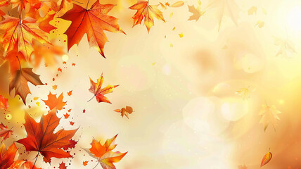 Fototapeta premium Autumn leaves background with beautiful decoration and copy space
