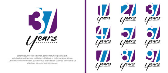 anniversary logo set. vector design purple and blue color can be use for celebration moment