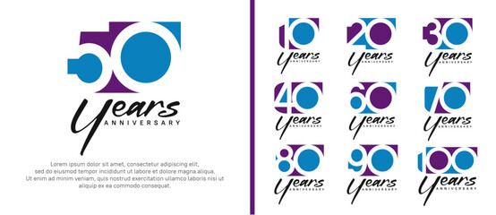 anniversary logo set. vector design purple and blue color can be use for celebration moment