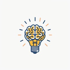 Fototapeta premium Creative idea flat line icon. Brain in lightbulb vector illustration. Thin sign of innovation, solution, education logo.