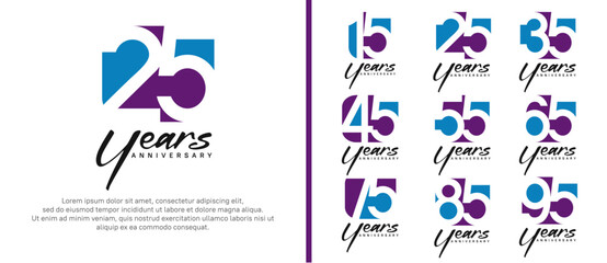 anniversary logo set. vector design purple and blue color can be use for celebration moment