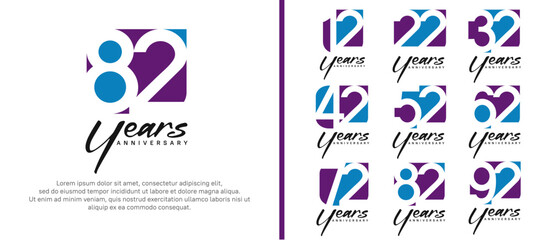 anniversary logo set. vector design purple and blue color can be use for celebration moment