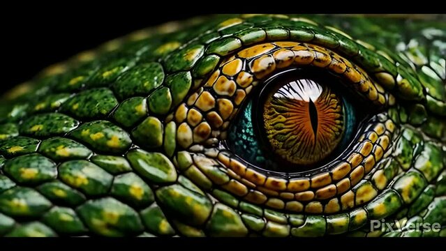 close up of a eye blink green lizard or reptil