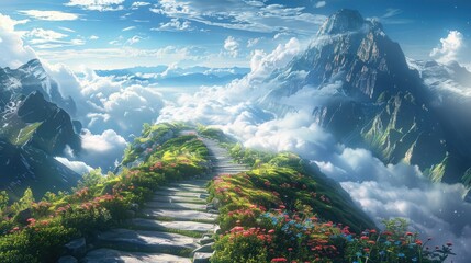 Path in the sky overlooking mountains