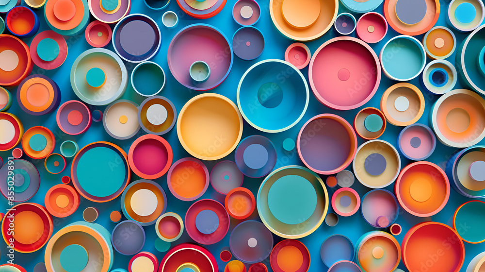 Poster abstract colorful background from plastic caps of different colors and sizes, rainbow multicolor cir