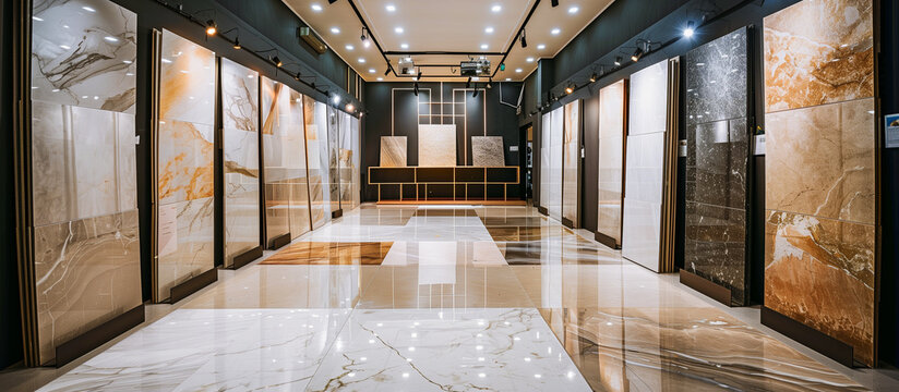 displays of granite and ceramic tile samples at the modern store