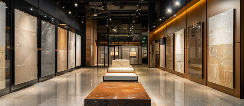 displays of granite and ceramic tile samples at the modern store