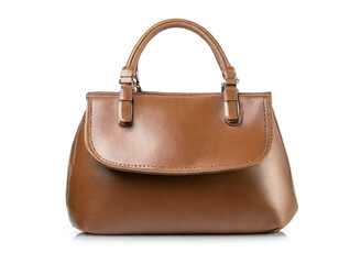 Braune Ledertasche isoliert auf wei&szlig;en Hintergrund, Freisteller