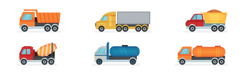 Truck and Dumper Construction Vehicle and Machinery Vector Set