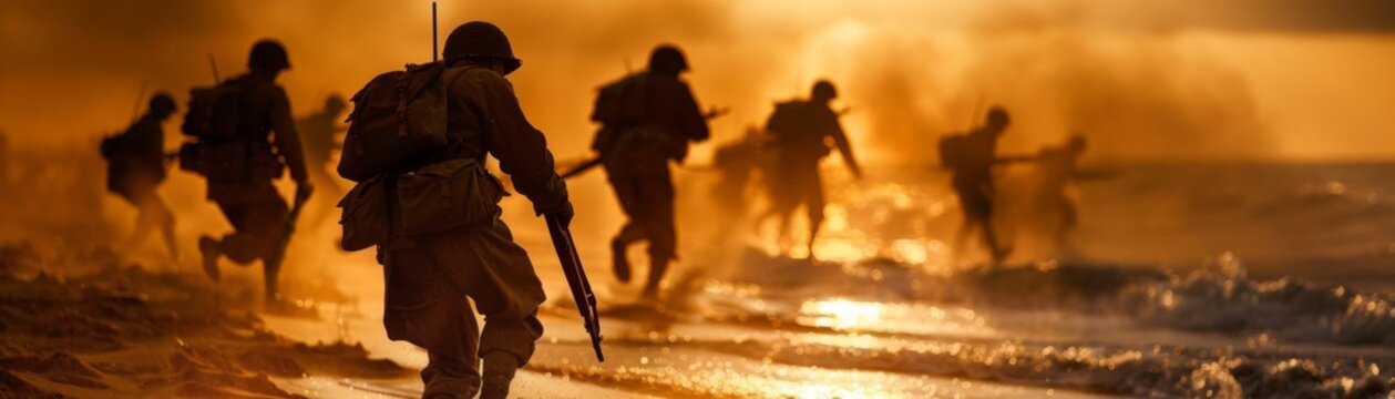 A dramatic shot of soldiers storming the beaches at D-Day. Integrated into the beach scene.