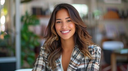 Businessman in a nice jacket poses in a modern workplace, smiling at the camera.