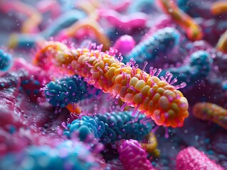 Fototapeta premium Vibrant Microbial Ecosystems Exploring the Intricate Diversity of the Human Microbiome