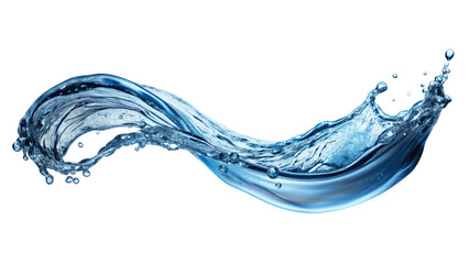 A clear blue water splash bursts into motion on a clean white background