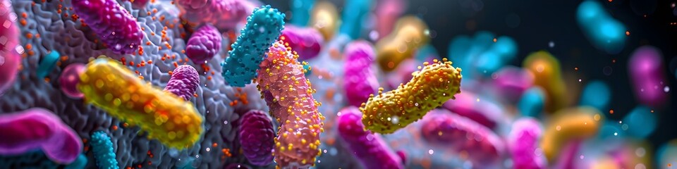 Fototapeta premium Vibrant Diversity of Gut and Skin Microbiota Ecosystems with Intricate Microbial Networks and
