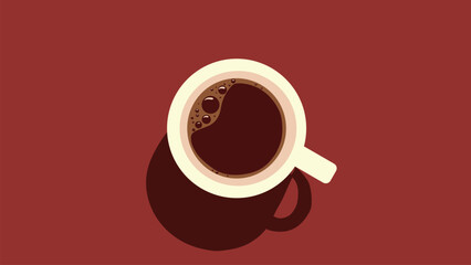 Cup of coffee with foam on red background, morning coffee, coffee in cup with bubbles