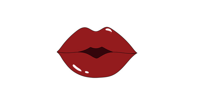 Red lips on white background, juicy female lips with highlights