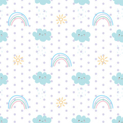 rainbow and cloud seamless pattern design with cute animal