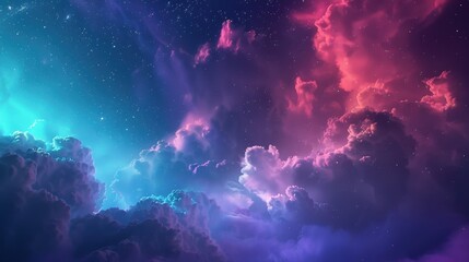 Fototapeta premium A beautiful, colorful sky with pink clouds and stars. The sky is filled with a sense of wonder and awe, as if it is a reminder of the vastness of the universe and the beauty of nature